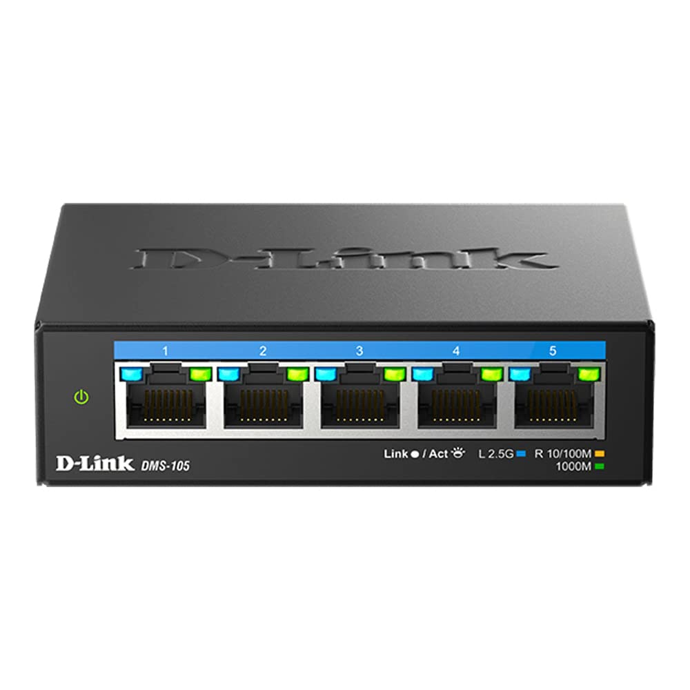 D-Link 5-Port 2.5GB Unmanaged Gaming Switch with 5 x 2.5G - Multi-Gig, Network, Fanless, Plug & Play (DMS-105/RE) (Renewed)