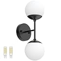 Tipace Black Wall Sconce 2 Lights,Black Sconce Light,Modern Globe Wall Light 2 Lights for Restaurant Living Room Bedside Stairs Bathroom Mirror(6000K