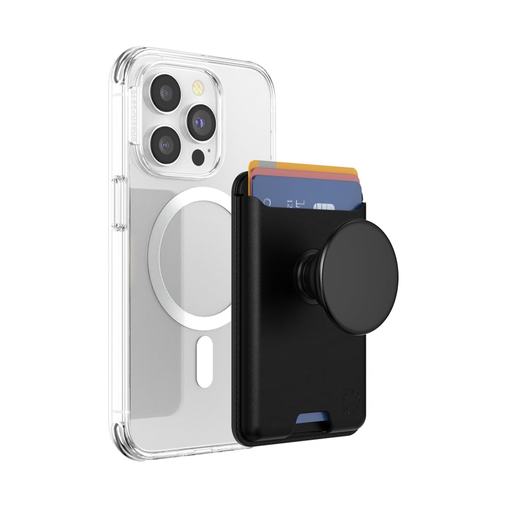 PopSockets Phone Wallet for MagSafe, Phone Card Holder with Grip - Black