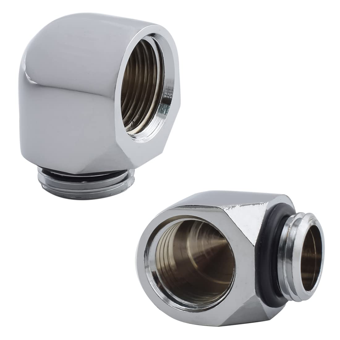 MARRTEUM G1/4" Male to Female 90 Degree Elbow Adapter Extender Fittings for Computer Water Cooling System, Silver, 2 Pack