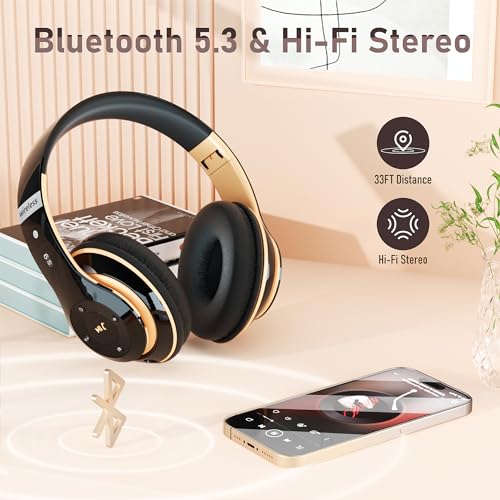 Falebare Bluetooth Headphones Over Ear, 6S Wireless Headphones Wired with 6 EQ Modes, 40 Hours Playtime Foldable HiFi Stereo Headset with Microphone…