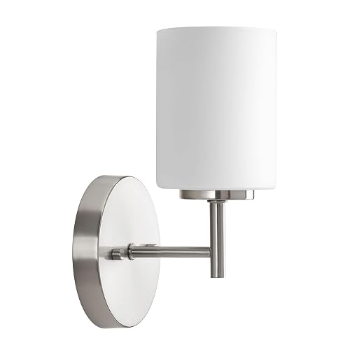 Progress Lighting Replay Collection 1-Light Etched White Glass Modern Bath Vanity Light Brushed Nickel, E26