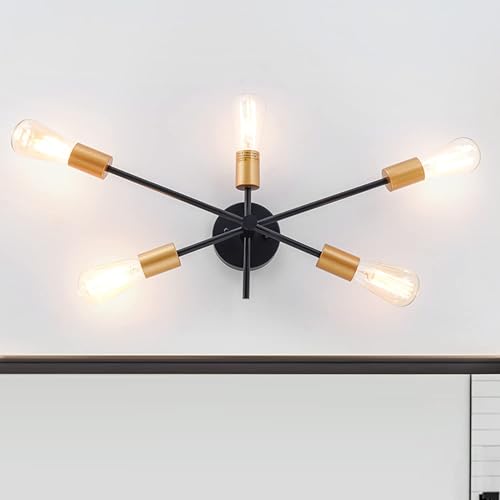VANZARLA Modern Wall Sconce, Wall Lights for Living Room, Bath Light Wall Mount, Industrial Bathroom Vanity Light, 5-Light Sputnik Flush Mount Light