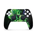 MightySkins Carbon Fiber Gaming Skin for PS5 / PlayStation 5 Controller - Green Flames | Durable Textured Carbon Fiber Finish | Easy to Apply