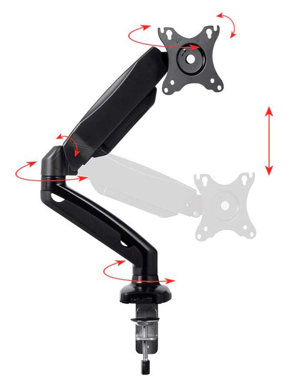 Monoprice Smooth Full Motion Single Monitor Adjustable Gas Spring Desk Mount - for Smaller Screens, Up to 27in Monitors, 14.3 LBS Display Weight