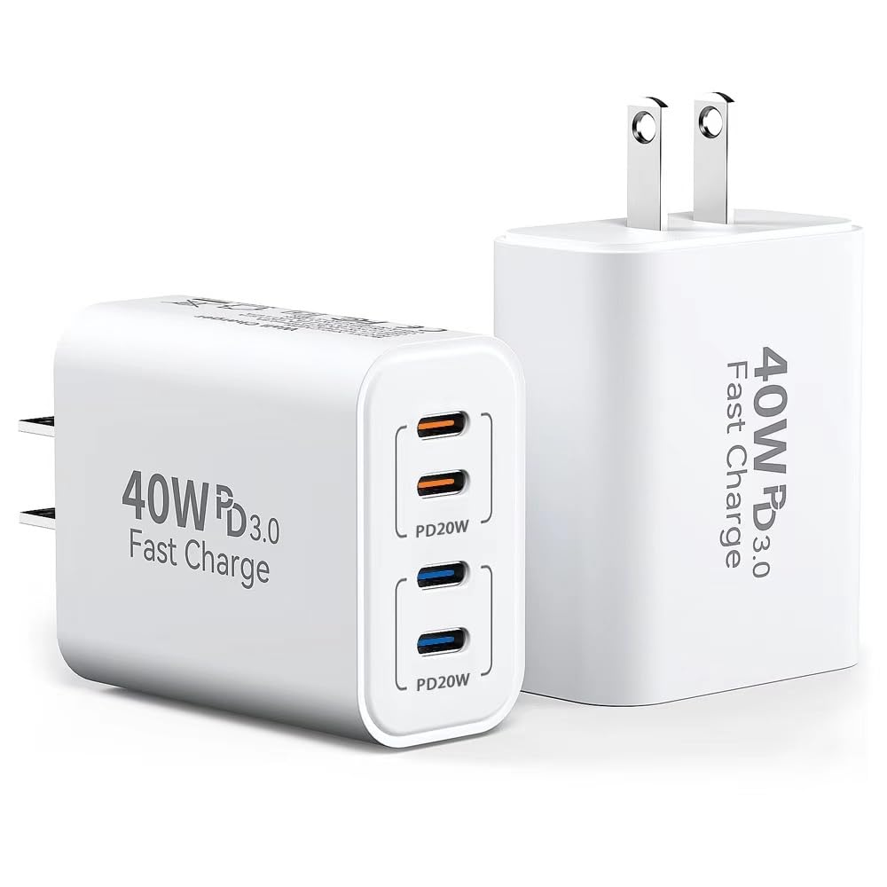 40W USB C Charger Block, 2-Pack, 4 USBC Ports, Type C Wall Plug USB-C Fast Charging, iPhone Charger Adapter Box Cube for iPhone 17, 17 Air, 17 Pro, 17