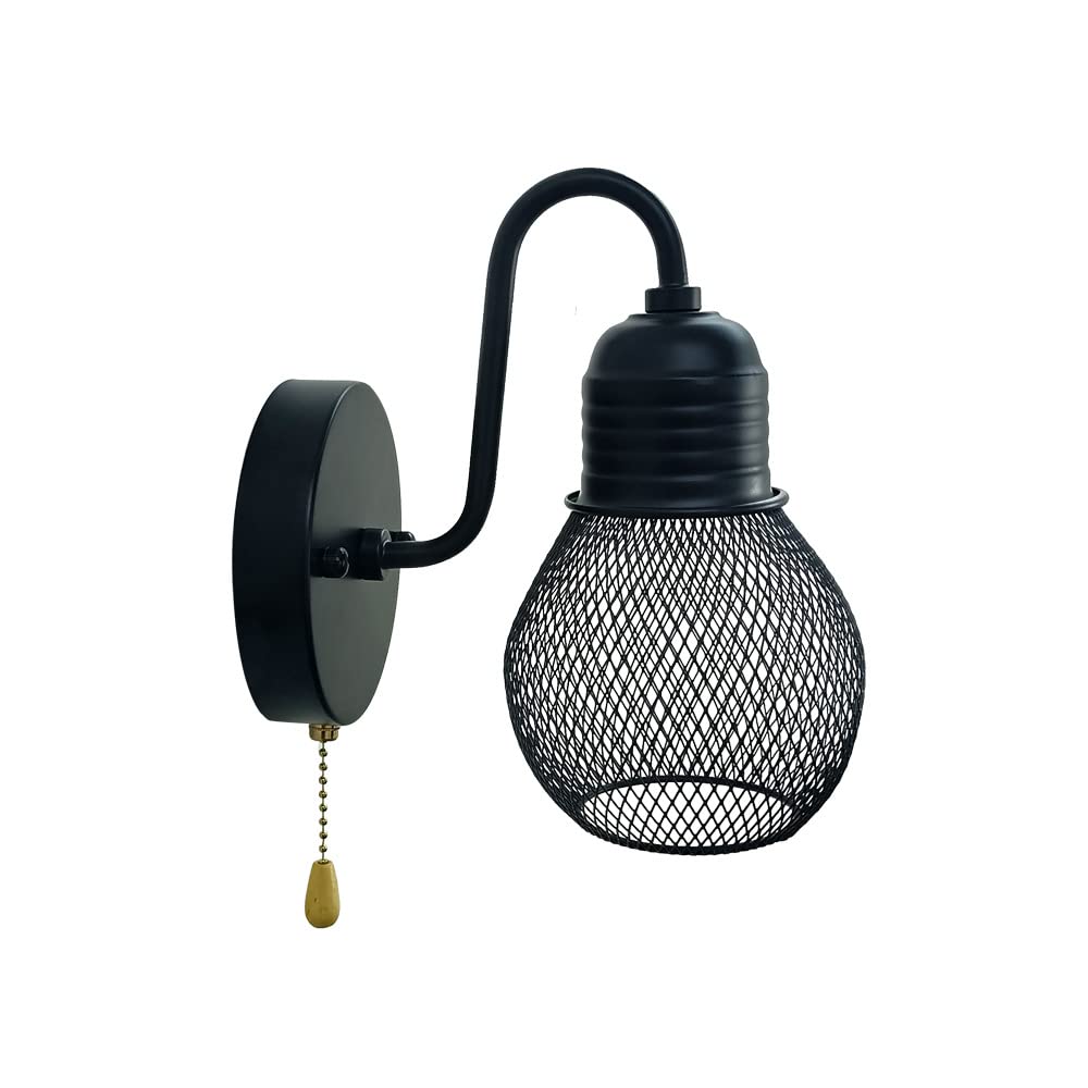 VinTopsh Black Wall Sconce with Pull Chain Switch,1-Light Wall Lamp,Industrial Farmhouse Wall Sconces for Living Room Bedroom Bathroom Kitchen Porch