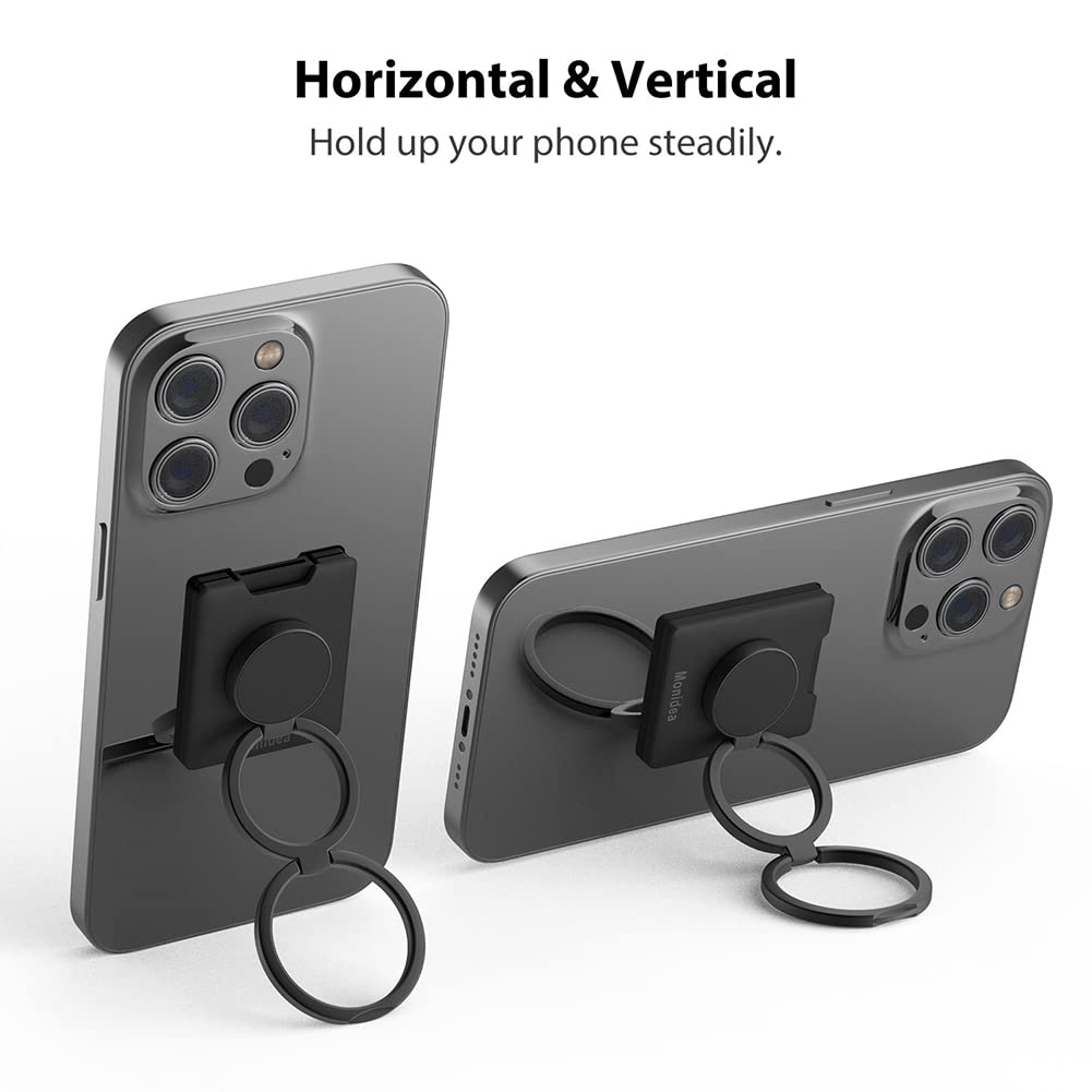 MonIdea Phone Ring Holder, Phone Grip Finger Kickstand Wireless Charging Friendly, 360°Rotation Metal Phone Ring Grip Stand Work with Magnetic Car