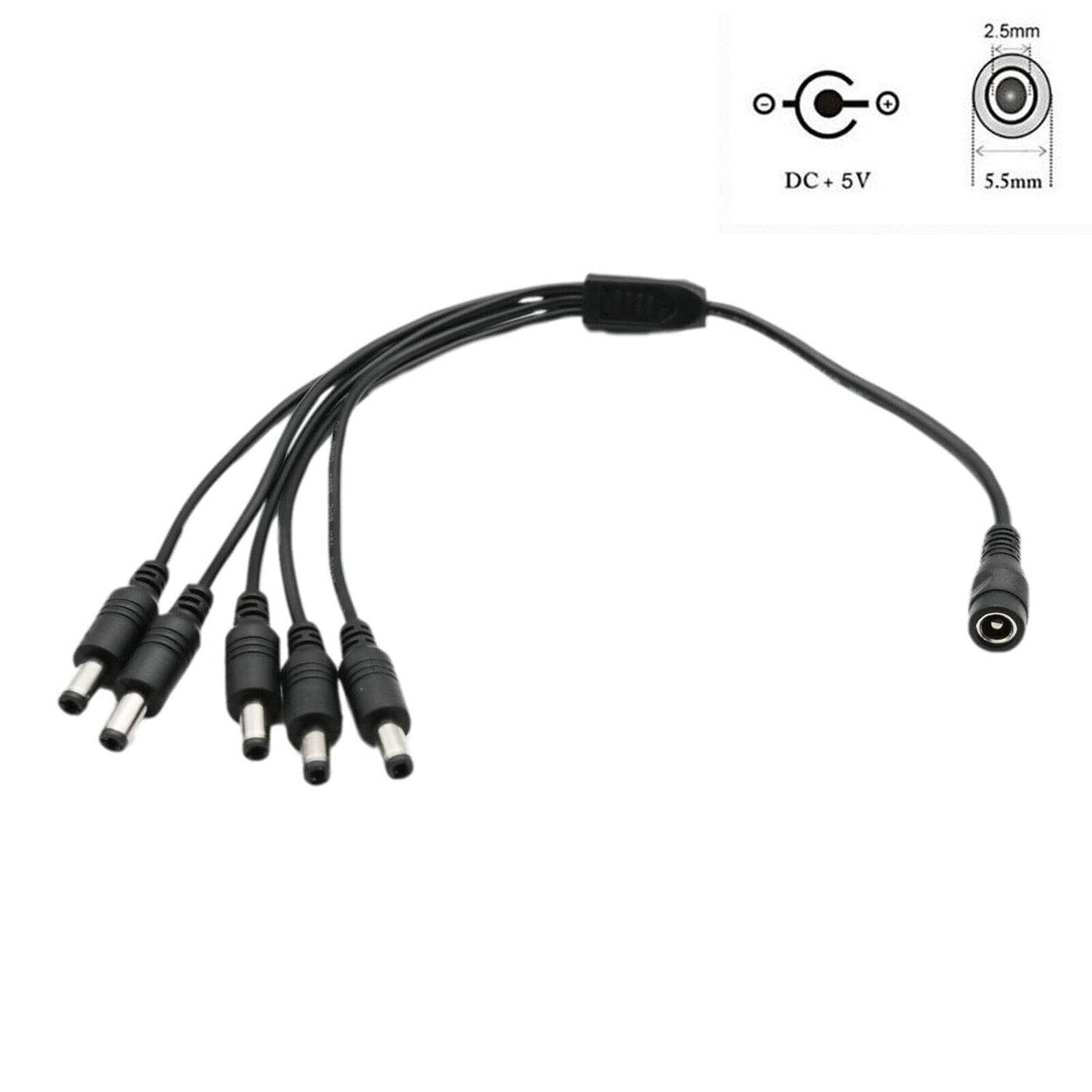 UpperFu 2pcs CCTV DC Power Splitter Cable 5.5mm x 2.5mm Female Jack to 5 Male 5 Ways Splitter Connector Cable 5.5mm x 2.5mm Adapter for LED Strip
