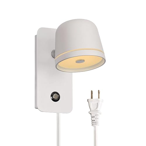 Aisilan LED Plug in Wall Sconce with Touch Dimmable Control Adjustable Wall Mounted Lamp Angle Anti-Glare Matte White Aluminum Bedside Reading Wall
