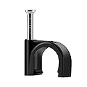 ERKXD Cable Clips Black with Steel Nails 10mm Wire Clips to Wall, Black Round Cable Nail Clips (0.39in/10mm)