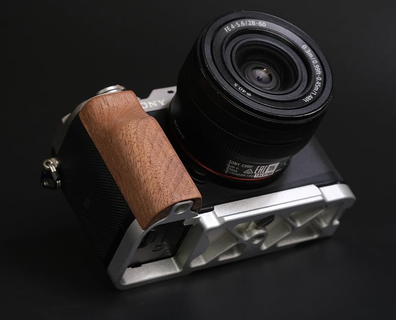 QR L Handle Hand Grip Wood Handle + Alloy Baseplate for Sony A7C Camera Holder (Wallnut + Sliver Alloy Baseplate)