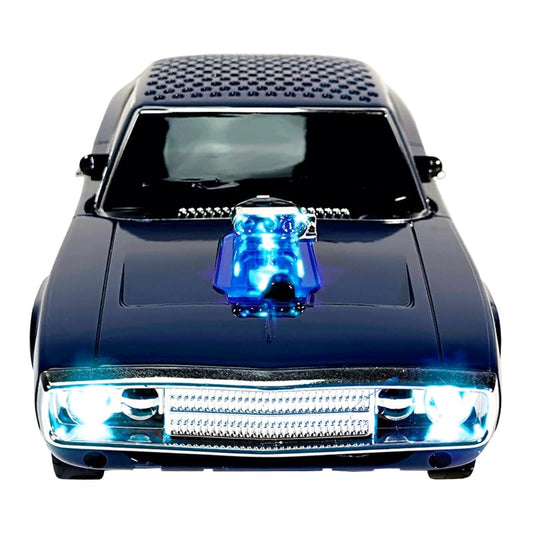 QFX Bluetooth 1968 Retro Muscle Car Replica Speaker, Dual 2-inch Speakers, Hands Free Link, Built-in Microphone, FM Radio and LED Party Lights, Blue