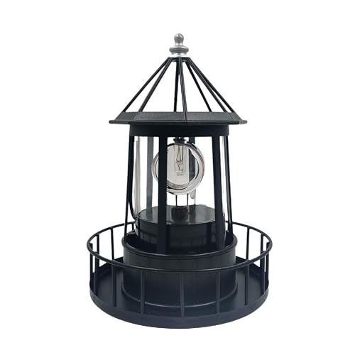 CALIDAKA LED Solar Powered Lighthouse 360 Degree Rotating Lighthouse Landscape IP65 Waterproof Durable Rotatable Outdoor Solar Light Lamp Hanging