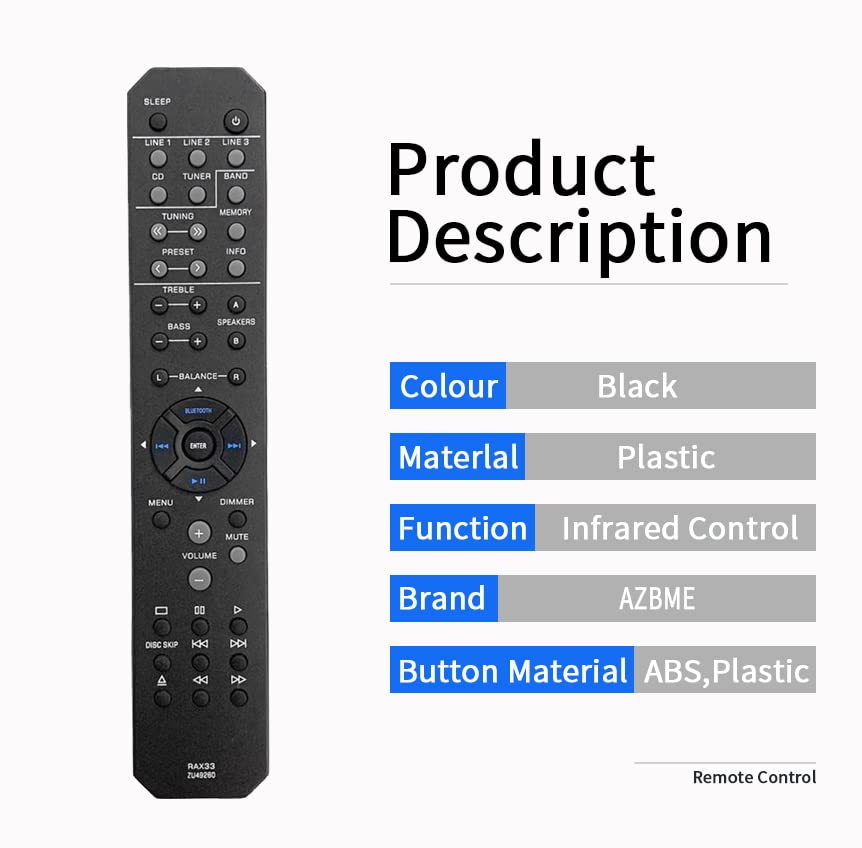 RAX33 ZU49260 Replacement Remote Control Applicable for Yamaha RS202 RS202BL R-S202 R-S202BL R-S202D RS202D Stereo Receiver