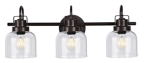Bronze Bathroom Vanity Lights, 3-Light Vanity Light Fixtures for Bathroom, Oil Rubbed Bronze Vanity Light with Clear Glass Shade, Wall Sconces