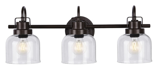 Bronze Bathroom Vanity Lights, 3-Light Vanity Light Fixtures for Bathroom, Oil Rubbed Bronze Vanity Light with Clear Glass Shade, Wall Sconces
