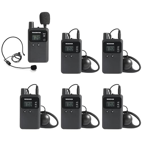 AGJ Wireless Tour Guide System, Tour Guide Microphone, Tour Guide Headsets 1 Transmitter 5 Receivers Assisted Listening Simultaneous Interpretation