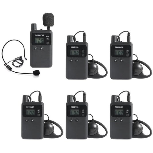 AGJ Wireless Tour Guide System, Tour Guide Microphone, Tour Guide Headsets 1 Transmitter 5 Receivers Assisted Listening Simultaneous Interpretation