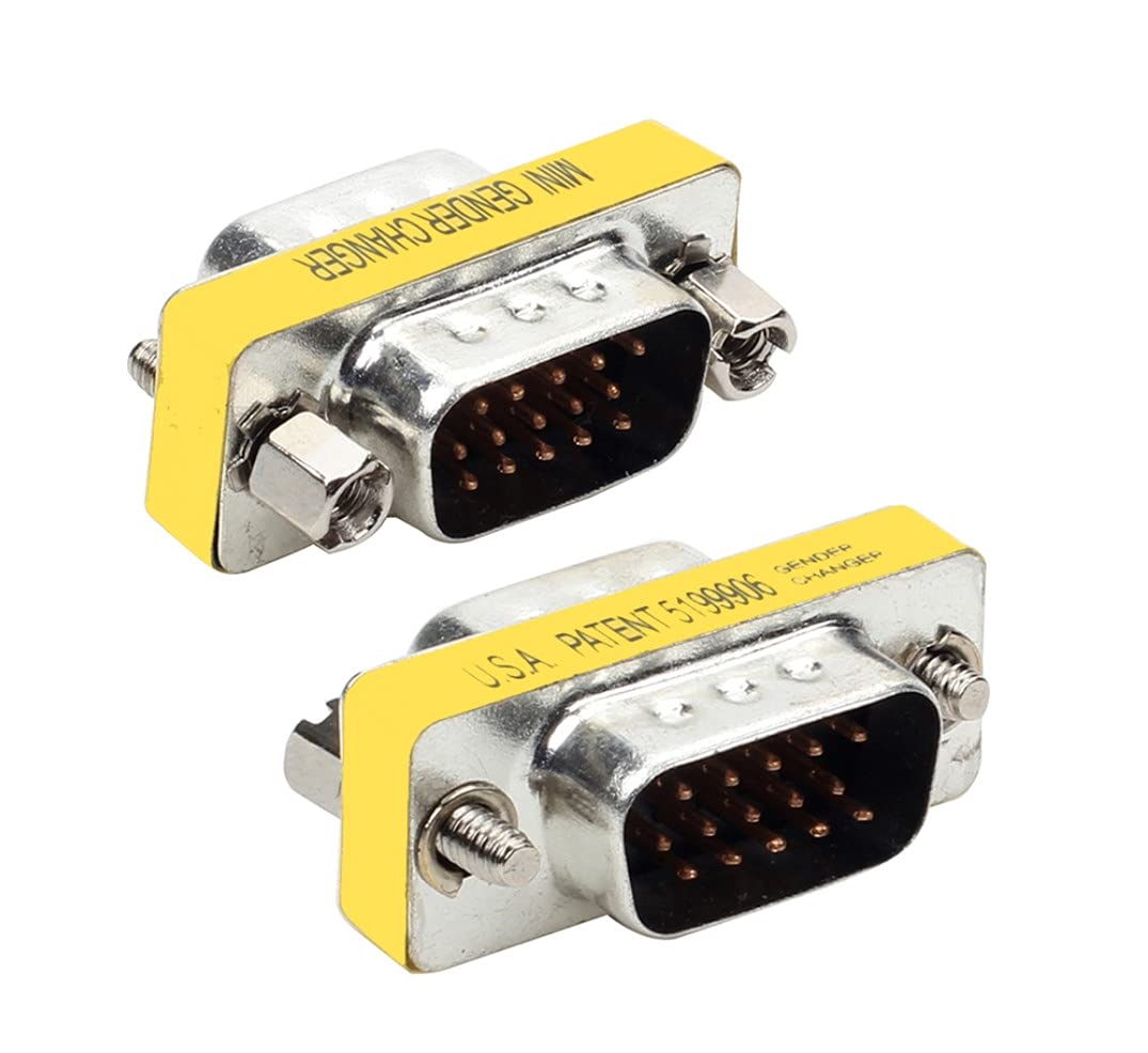 LuoQiuFa 2 pcs VGA SVGA HD15 Male-to-Male mini Gender Converter Coupler Cable Adapter