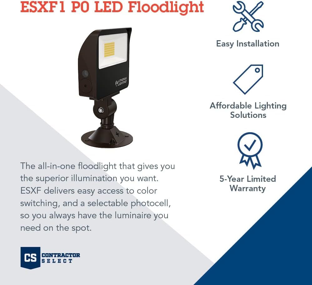 Lithonia Lighting All-in-One LED Flood Light, Waterproof LED Outdoor Light Fixture with Adjustable Color Temperature, Knuckle Mount Dusk to Dawn