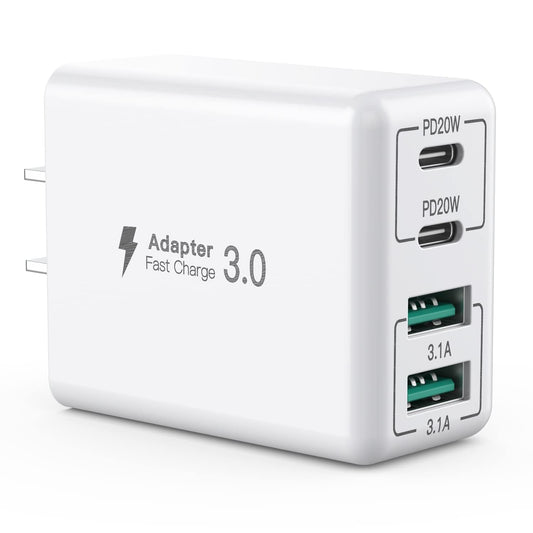 SCCVEE USB C Wall Charger, 40W 4-Port USB C Charger Block, Fast Charging Block Dual Port PD+QC Wall Plug Multiport Type C for iPhone