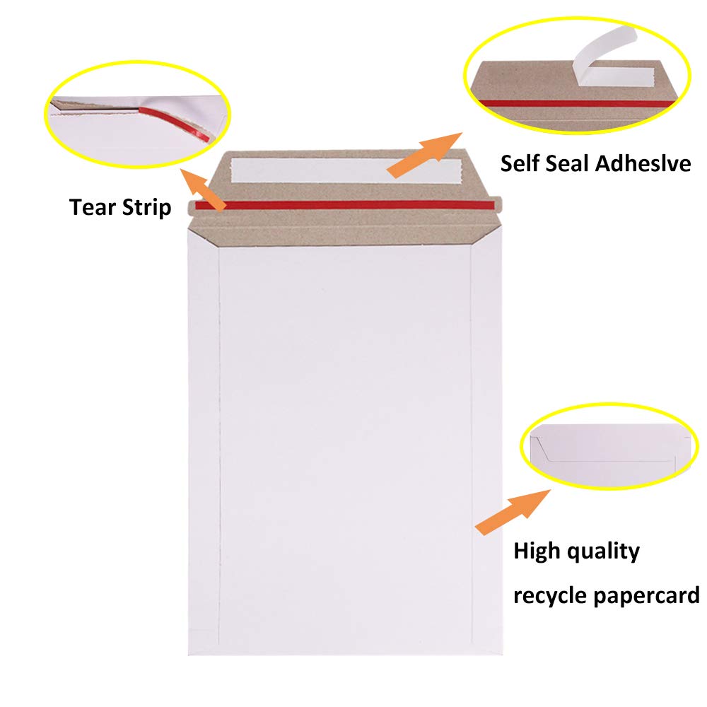 zmybcpack 100 Pack 9X12 inch Self Seal Photo Document Mailers Stay Flat White Cardboard Envelopes White Photography Mailersfor CD, Photos, Document