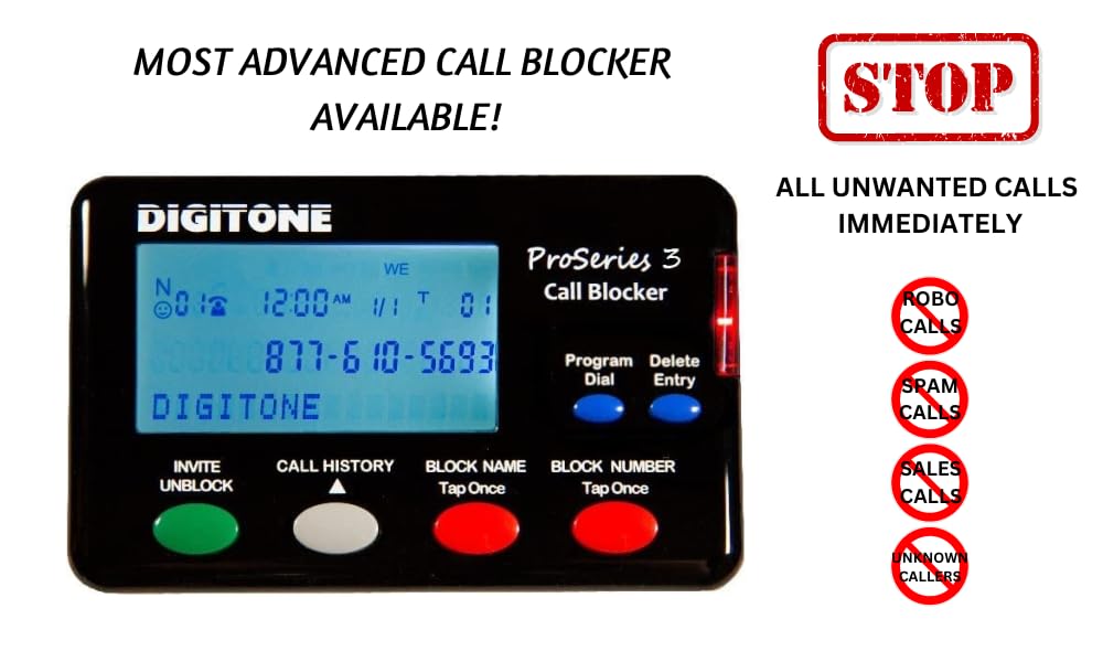 Digitone ProSeries 3 Call Blocker Automatic SPAM Blocking for Landline Phones - Easy Setup One Button Blocking of RoboCalls