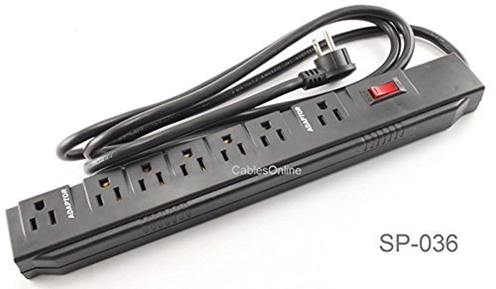 CablesOnline, Power Strip with 5 Horizontal + 2 Adapter Outlets w/6-foot Cable, SP-036