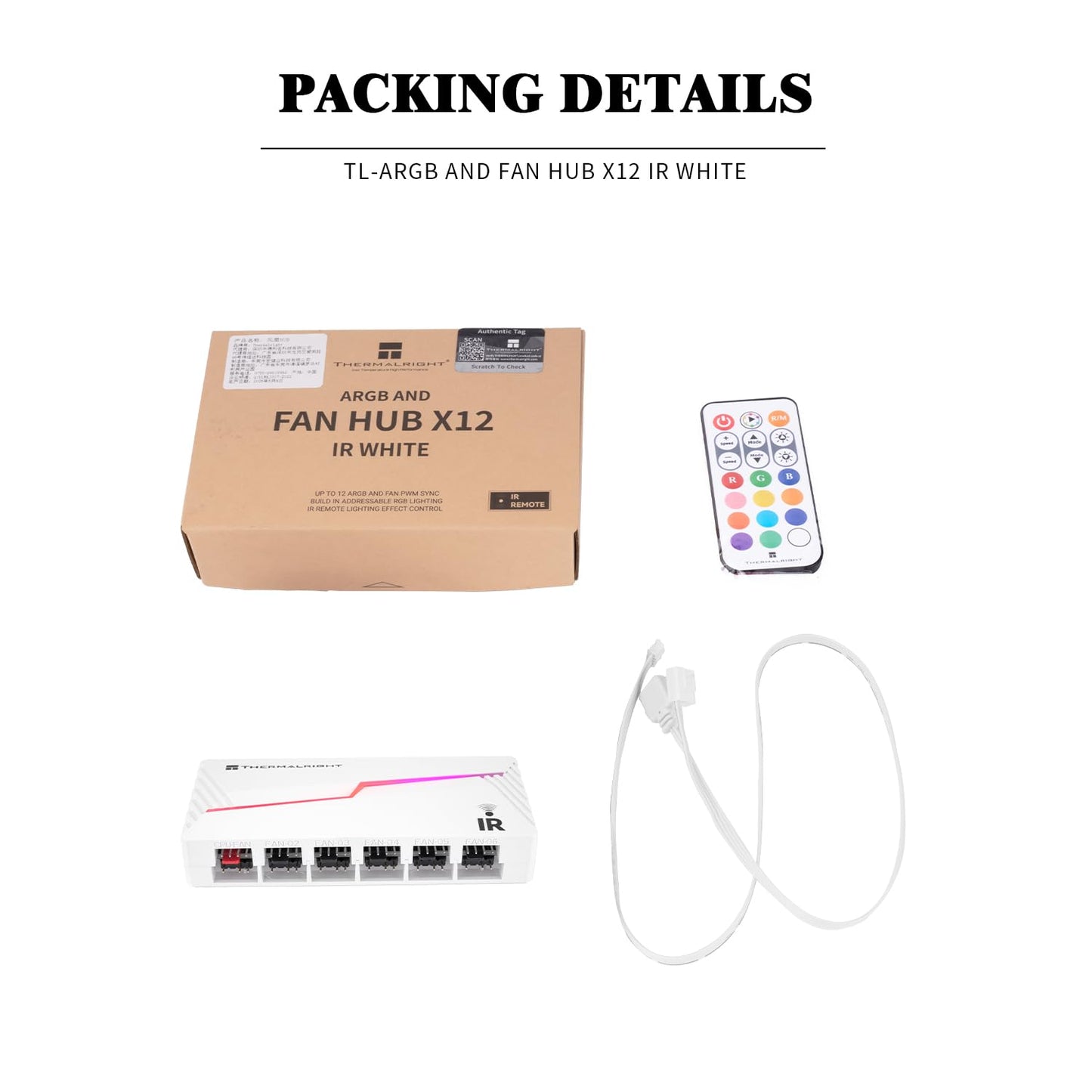 Thermalright ARGB and Fan HUB X12 IR White Hub Controller Support 12 Groups of CPU Fans,3Pin PC ARGB Controller and 4Pin PWM Fan,SATA Power Cord