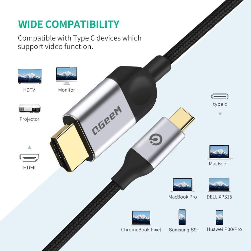QGeeM USB C to HDMI Cable Adapter 6FT 4K, USB Type C to HDMI Thunderbolt 3/4 Compatible for iPhone 16, Galaxy, MacBook Pro/air, IPad pro, Surface,Dell