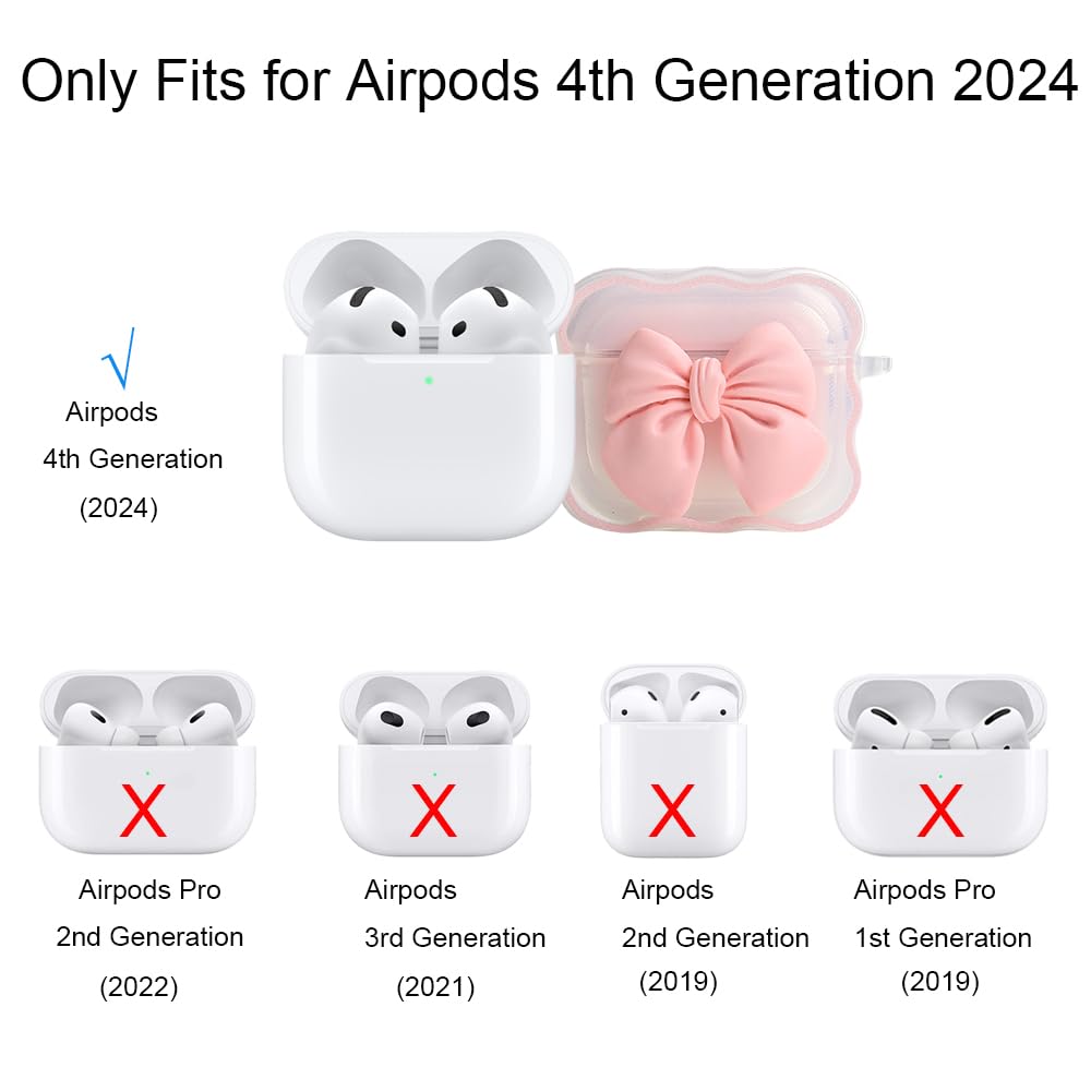 QLD COVER Compatible with Apple AirPods 4 Generation 2024 Case Cover, Lovely 3D Love Heart Waves Design Shockproof Soft Clear TPU Airpods 4 Protector