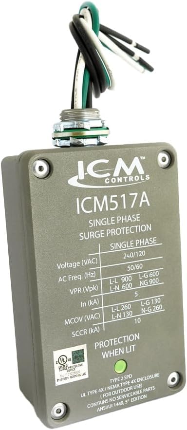 ICM517A Single Phase Surge Protective Device (SPD), NEMA Type 4X Enclosed Type 2, Surge Protection for HVAC, Motors, Appliances, Electronics