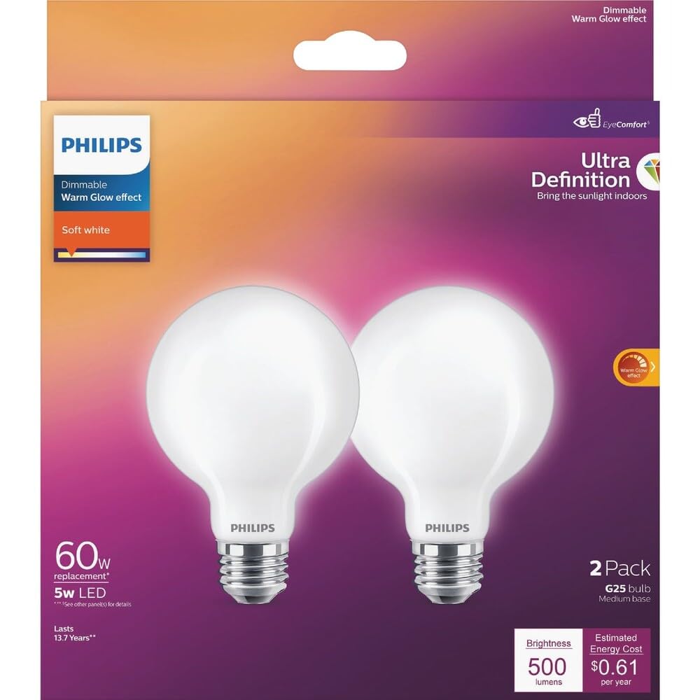 Philips 565000-5G25/PER/UD/FR/G/E26/WGD 4/2PFT20 G25 Globe LED Light Bulb