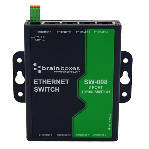 Brainboxes 8 Port Unmanaged Ethernet Switch Wall Mountable,Light Industrial,SW-008