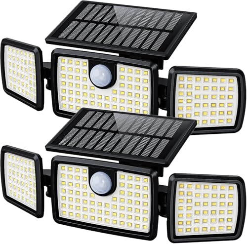 MIHANI Solar Flood Lights Outdoor, 2500LM Motion Sensor Security Lights with 270° Wide Angle, IP65 Waterproof, 3 Heads Solar Outdoor Lights for Patio