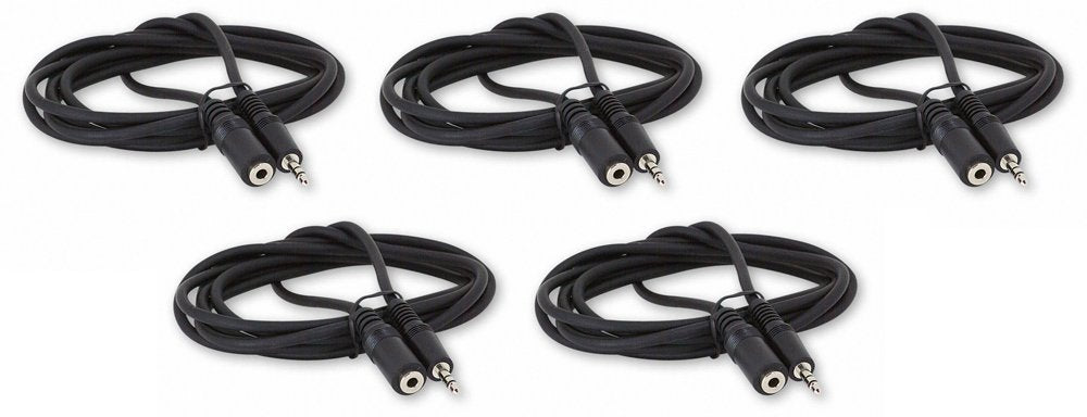 Five Pack of YCS Basics 6 Foot 3.5mm Headphone Extension Cables Male/Female