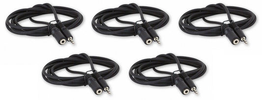 Five Pack of YCS Basics 6 Foot 3.5mm Headphone Extension Cables Male/Female