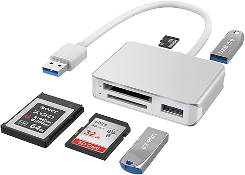 XQD/SD/Micro SD Card Reader, Memory Multi-Card Reader/Writer/Adapter with 2 USB3.0 Port, Support Sony G/M Series Lexar 2933x/1400x USB Mark XQD Card