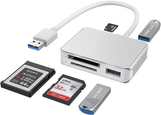 XQD/SD/Micro SD Card Reader, Memory Multi-Card Reader/Writer/Adapter with 2 USB3.0 Port, Support Sony G/M Series Lexar 2933x/1400x USB Mark XQD Card