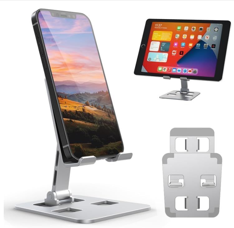 ROQRL Cell Phone Stand, 360 Angle Adjustable Cell Phone Holder, Foldable Cell Phone Stand for Desk, Equipped with A Storage Bag