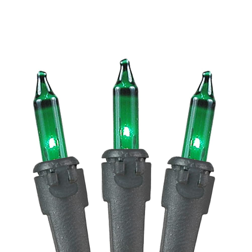 Novelty Lights 50 Feet 100 Bulbs Traditional Incandescent Mini Lights, Green on Black Wire with 6" Spacing, Commercial Grade and UL Listed
