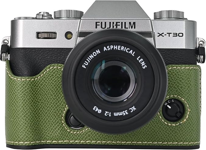 BMAOLLONGB X-T30 III Case, Handmade PU Leather Half Camera Case Bag Cover Bottom Opening Version for Fujifilm XT30 X-T30 III/II With Hand Strap