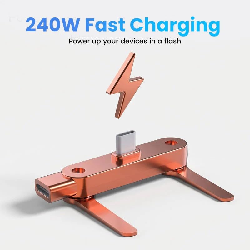 Fast Charging Adapter with 360° Foldable Phone Stand, 2026 New Invisible Holder Charger Cable, 240W 180-Degree Elbow USB C Cable, for Gaming Office