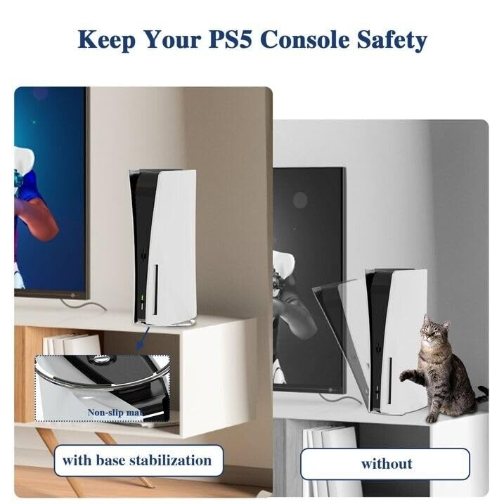 PEGLY Vertical Stand for PS5 Consoles Compatible with PlayStation 5 Slim Disc and Digital Edition Solid Base Accessories