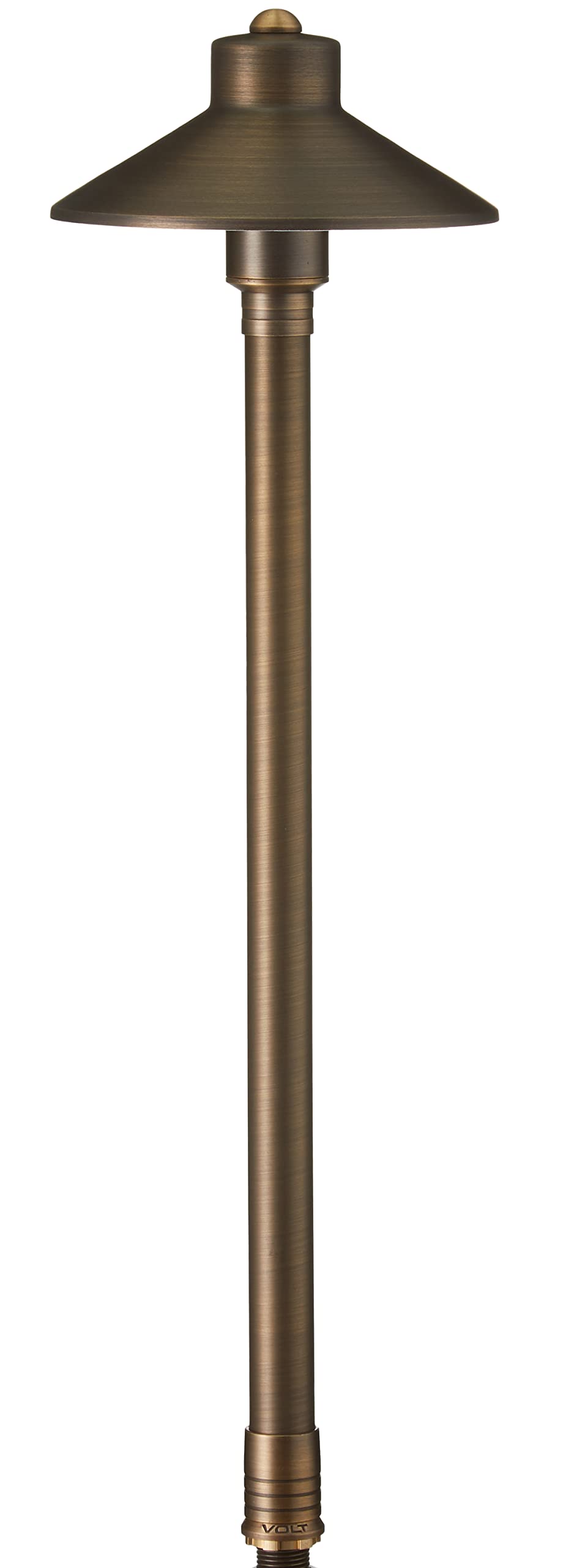 VOLT Flat Hat 12V Brass Path Light (7" Shade, 24" Tall) with 3W 2700K Warm White G4 LED Bulb for Low Voltage Landscape Lighting on Outdoor Pathway