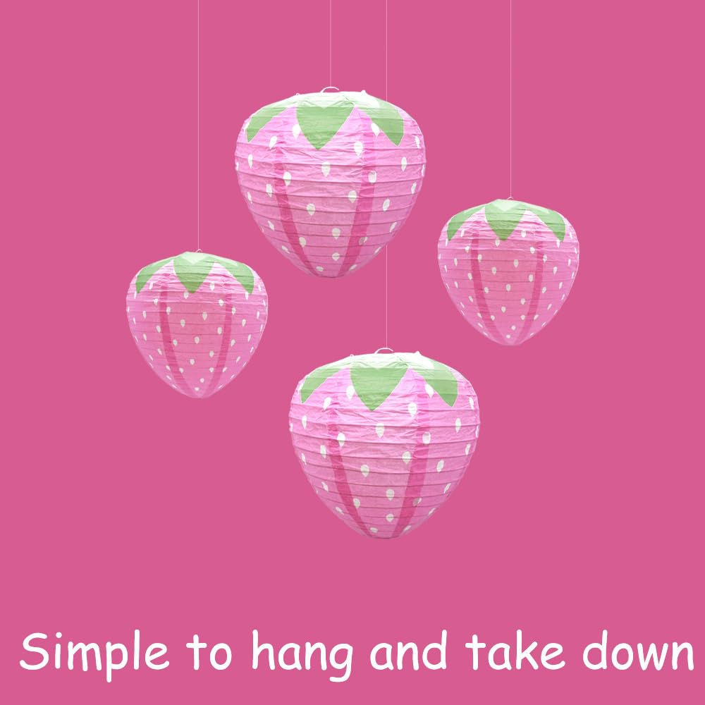 Hocansen 4 PCS Strawberry Paper Lanterns 8in 12in 3D Strawberry Hanging Decoration Strawberrys Shaped Paper Lanterns Fruit Hanging Ornaments