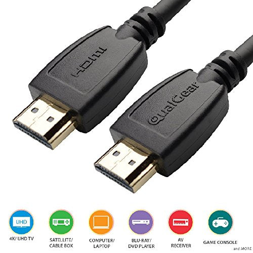 QualGear High Speed HDMI 2.0 Cable with Ethernet (3 Feet) - 100% OFC Copper, 24K Gold Plated Contacts, Triple-Shielded. Supports 4K Ultra HD, 3D, 18