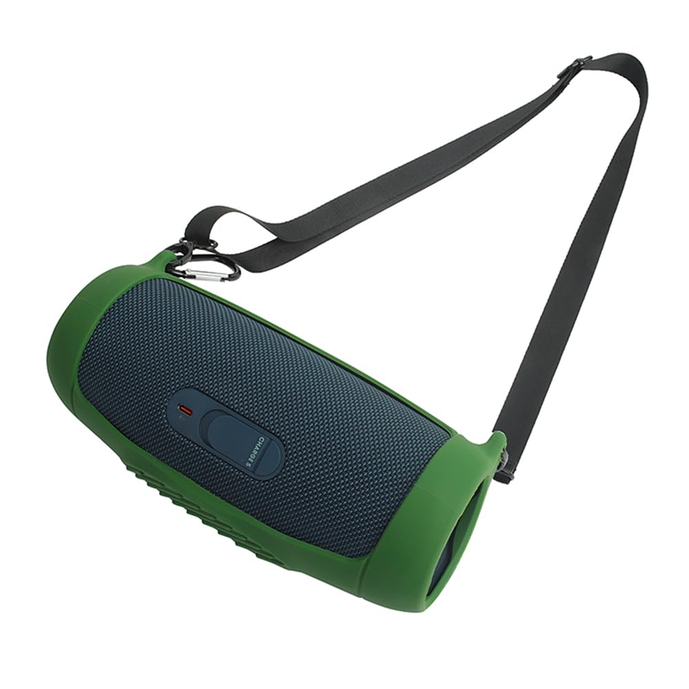Silicone Case Cover for Charge 5 Bluetooth Speaker, Portable Travel Carrying Protective Sleeve Skin Case with Shoulder Strap and Carabiner (Yellow)