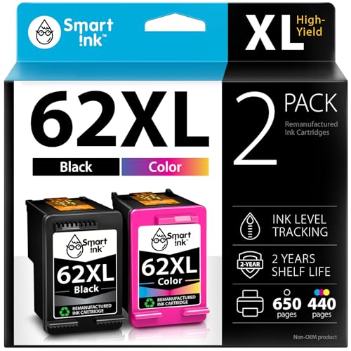 Smart Ink Remanufactured Ink Cartridge Replacement for HP 62 XL 62XL Black & Tricolor (2 Combo Pack) for HP Printer Envy 7640 5660 7645 5540 5643 5661